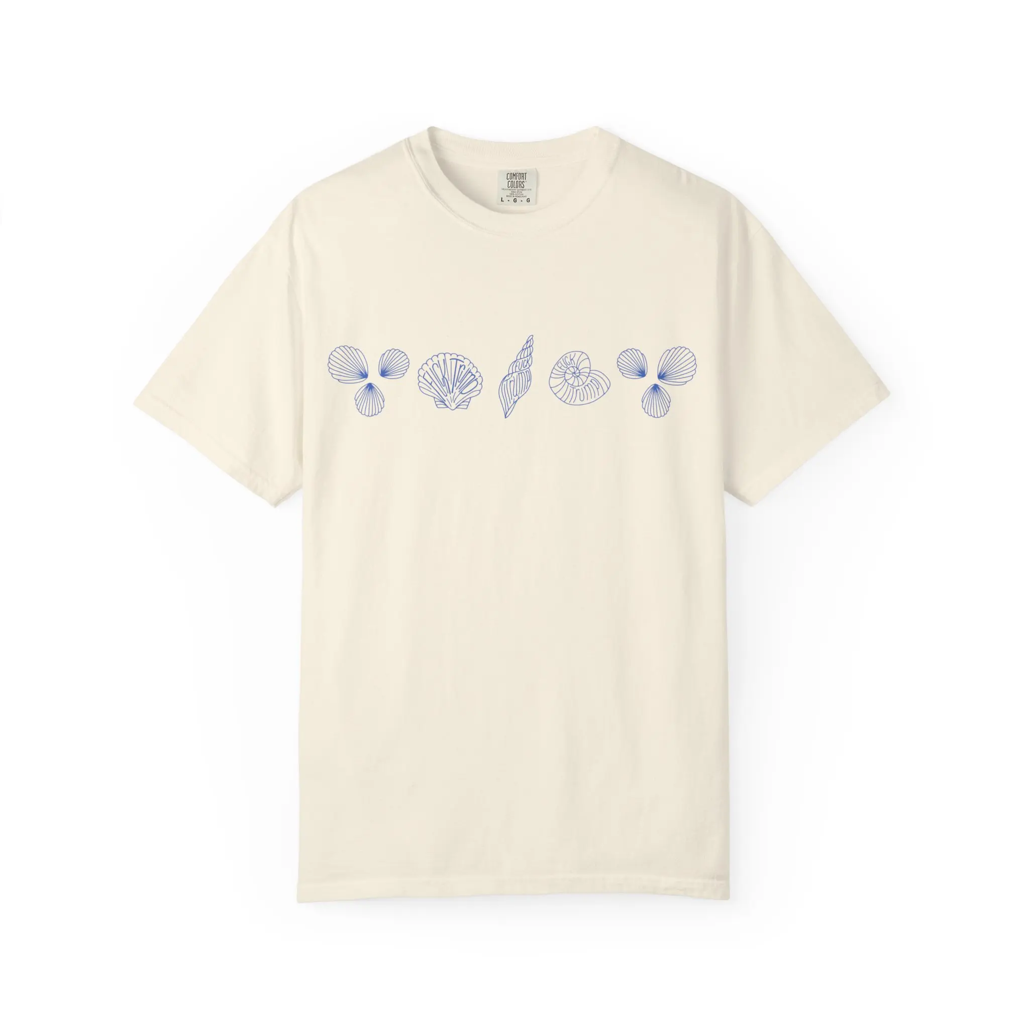 Slightly Subtle Blue Seashell Line Art T-Shirt | Minimal Coastal Doodle Prints