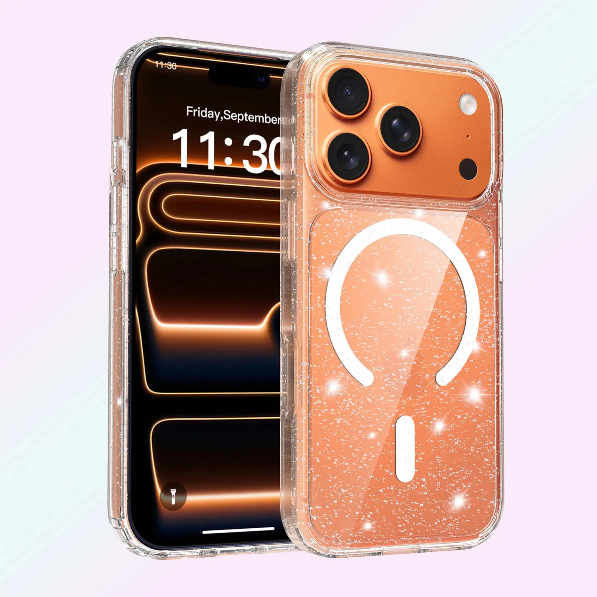 Sparkly Clear Glitter Shiny Bling, Aesthetic Soft TPU Protective Phone Case Magnetic Wireless Cases for iPhone 17 Pro Max 12 13 14 15 16 Pro HL