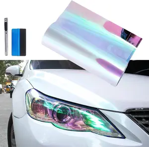 Extra-Wide Headlight Taillight Vinyl Tint Wrap 16 Inch x 60 Inch Roll Self Adhesive Fog Light Film Sheet Sticker Cover (Chameleon Transparent)