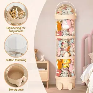 Round Plastic Doll Storage Box With Lid, 4-Layer Multi-Functional Toy Storage Box, Easy To Move, Layered Storage, Stuffed Animal Storage Tube For Plush Toys, Dolls And Miscellaneous