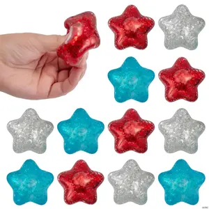 Patriotic Glitter Star-Shaped Maltose Squeeze Toys – 2 1/2", 12 Pcs
