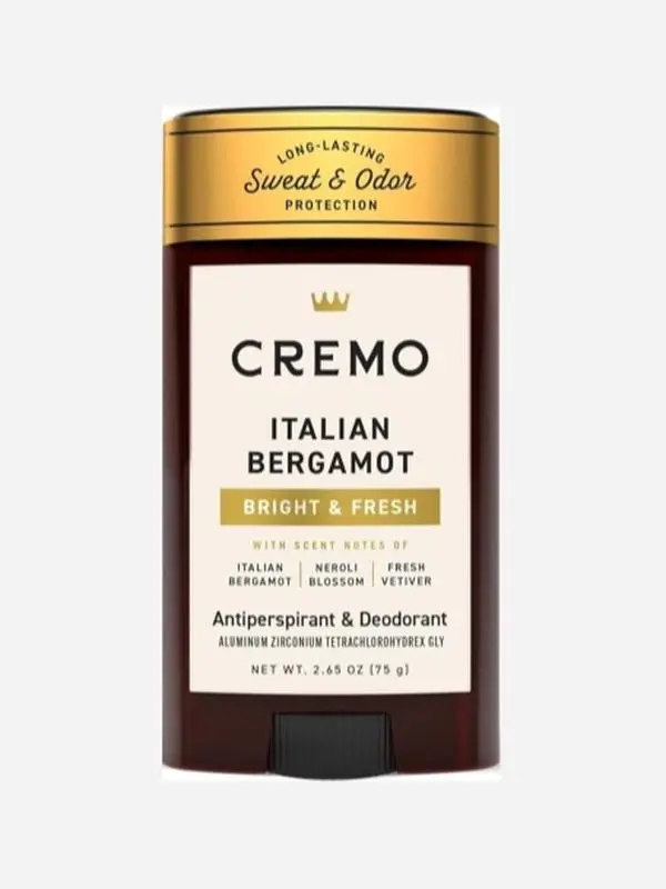 Cremo Deodorant & Antiperspirant for Men, Italian Bergamot Scent, 2.65 Oz, Fresh Fragrance, Smooth-Glide Formula, Daily Sweat & Odor Care