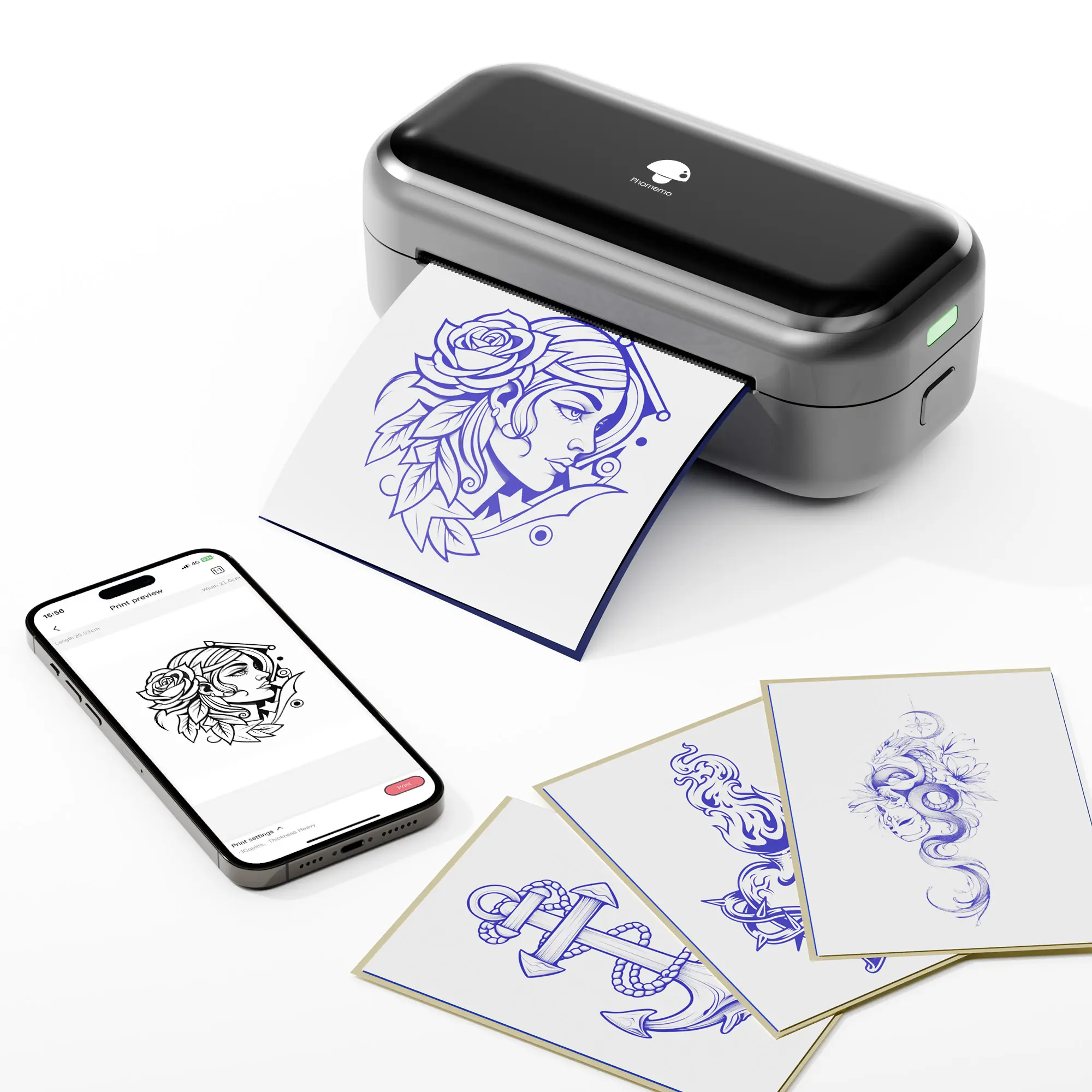 Phomemo TP31 Mini Tattoo Stencil Printer for 3-Inch Tattoos with 30 Pcs Transfer Paper, DIY Temporary Tattoo for Kid, Bluetooth Tattoo Machine Compatible with Phone/Tablet, for Tattoo Beginners & Artists TikTokShopBackToSchool