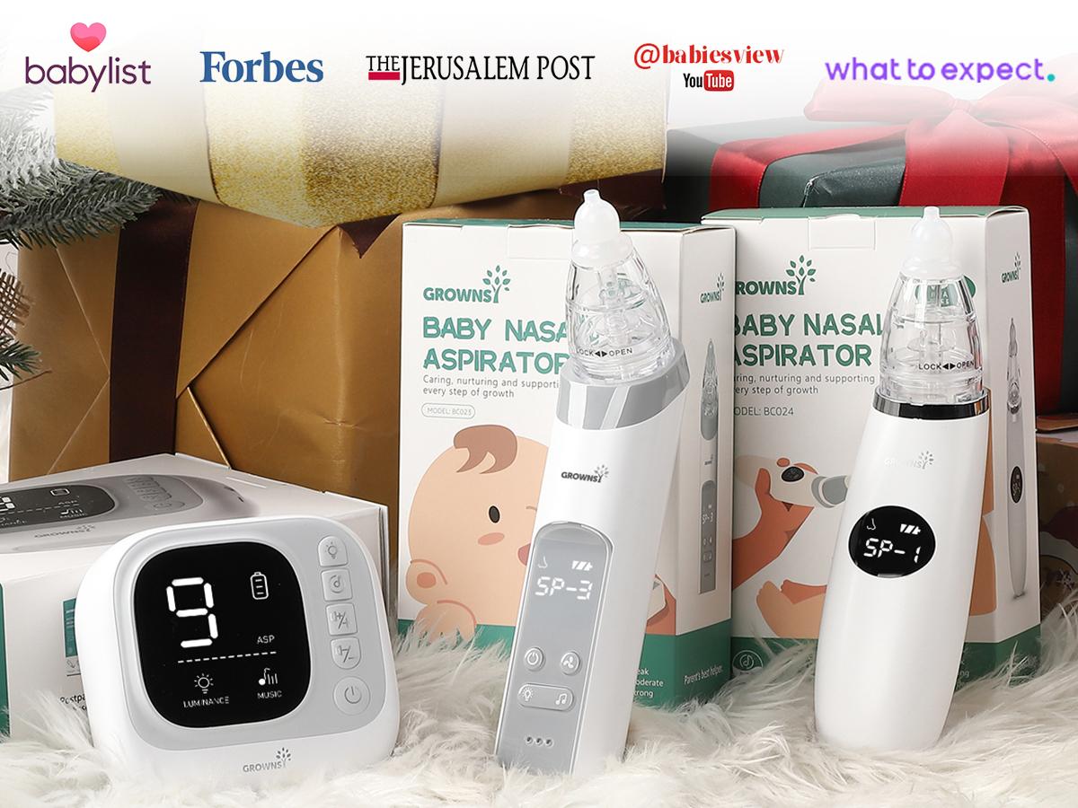 Grownsy Nasal Aspirator for Baby, Electric Nose Aspirator for Toddler, Baby Nose Sucker, Automatic Nose Cleaner with 3 Silicone Tips, Adjustable Suction Level, Music and Light Soothing Function