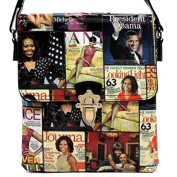 Michelle Obama Magazine Cover Collage Flap Crossbody Bag