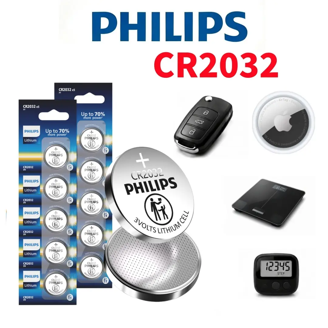 PHILIPS CR2032 Batteries 10 Pack, 2026 New Version Lithium 3V Coin Cell Batteries, Long Lasting Replacement Battery for Apple AirTag, Car Remote  Smartphones Smartphones Walkie Durable Durable