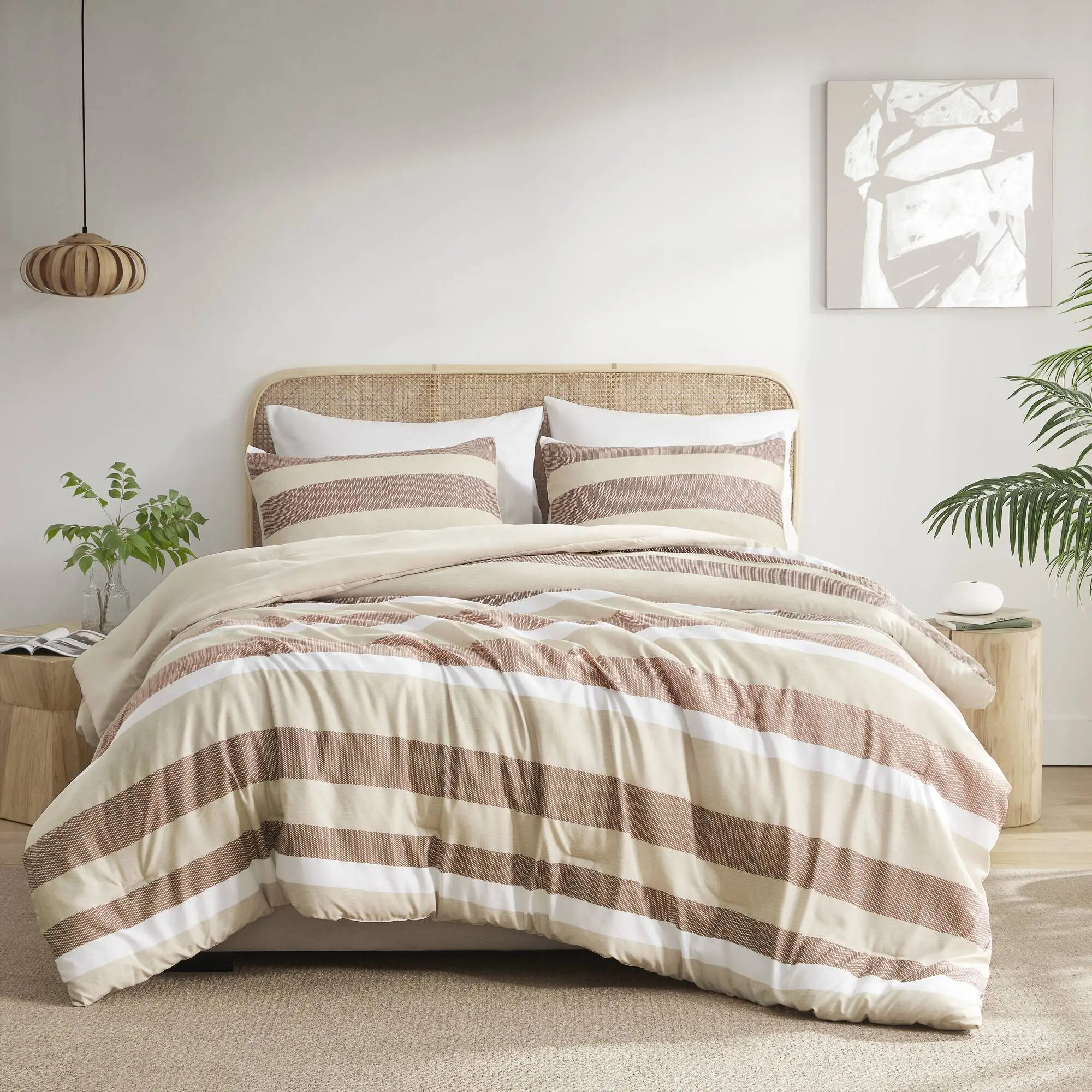 3 Piece Comforter Sets, Reversible Striped Comforter Set for Dorm Bedding, Lightweight All SeasonComforter Bed Set with Pillow Shams