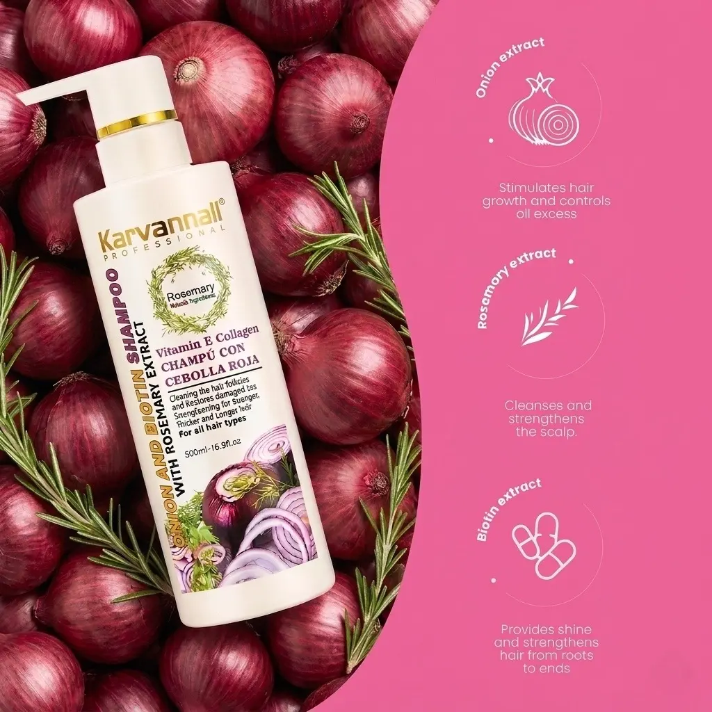 Karvannall Rosemary & Biotin Strengthening Shampoo, 98% Repairing & Anti-Hair Loss Treatment with Onion Extract for Dry Damaged Hair, Unisex, 16.9 fl oz, 2 Pack