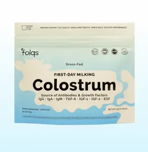 Folqs Bovine Colostrum is a grass-fed, first-day milking colostrum powder. Each container provides 60 servings of pure colostrum.