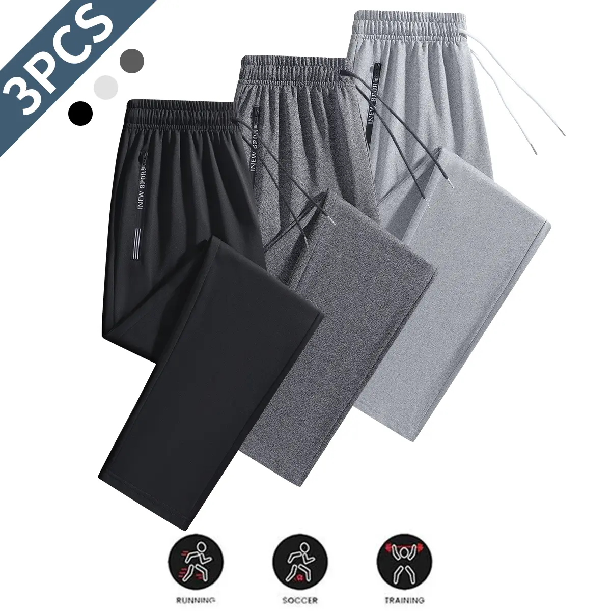 Men’s 3PCS Polyester Sporty Joggers Set - Breathable Athletic Outfits, Running Workout Pants for Training, Soccer - Lightweight Quick-Dry Performance Activewear