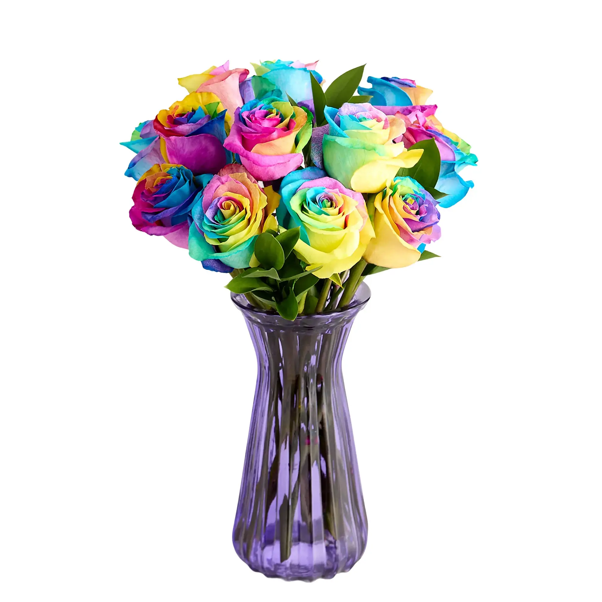 1800 Flowers - 12 Stem Kaleidoscope Roses with Purple Vase, Fresh Flowers