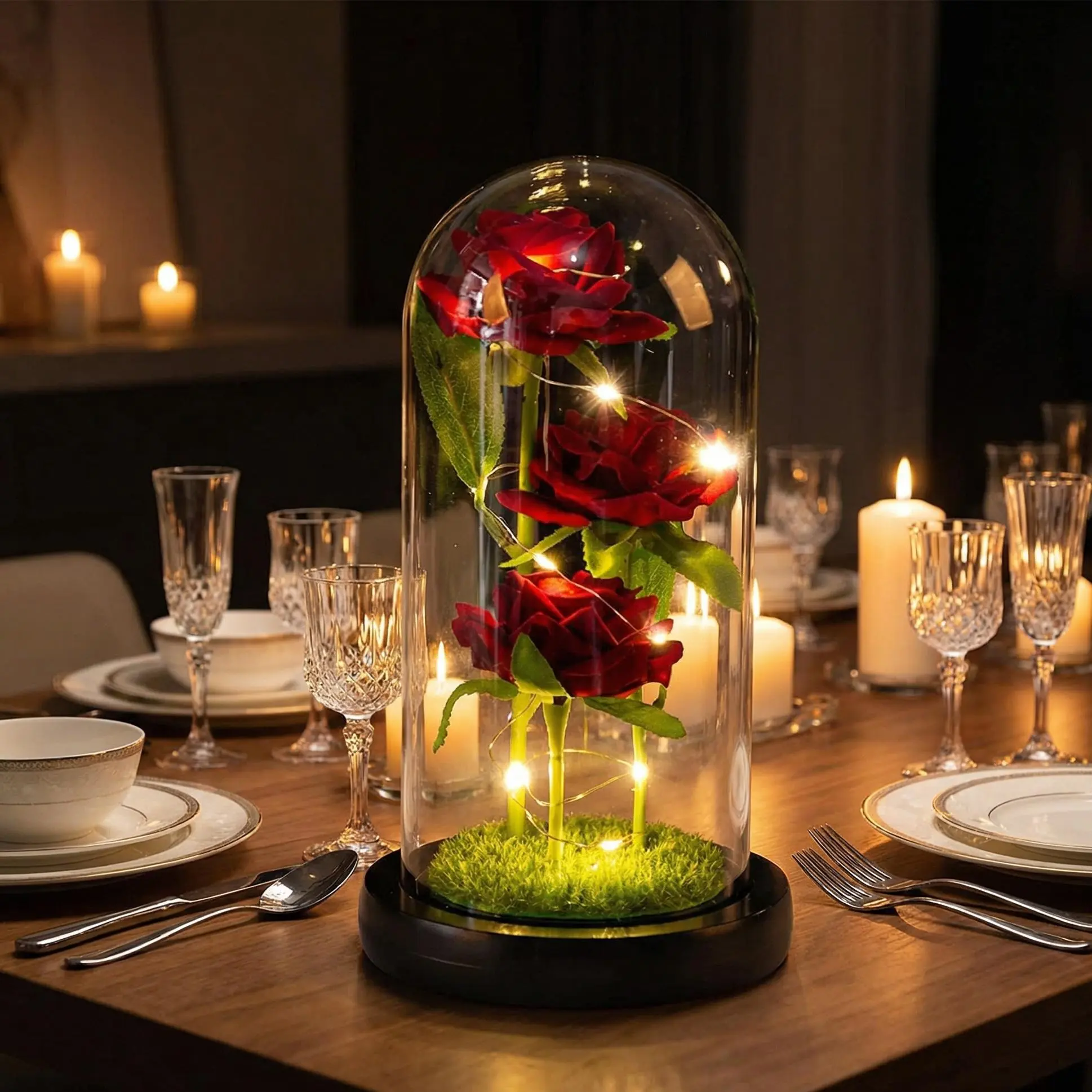 Preserved Rose in Glass Dome with LED Light, Forever Real Rose Gift for Mom, Mother's Day Gifts for Mom from Daughter Son, Romantic Gifts for Her, Wife, Grandma, Girlfriend, Birthday Anniversary Gifts for Women