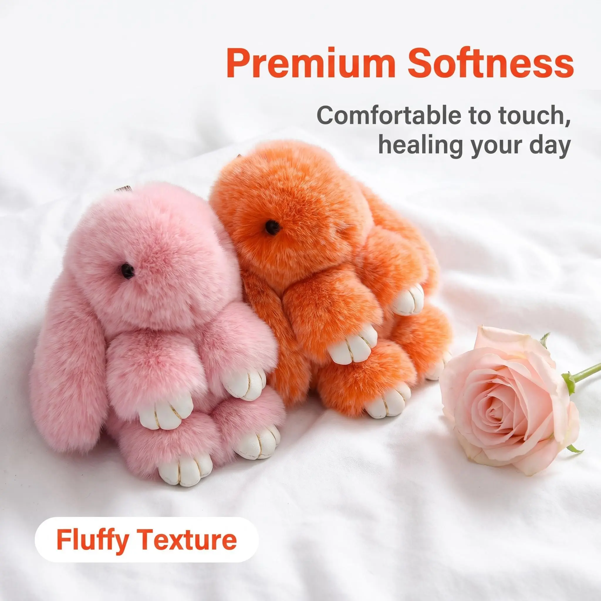 BunnyLulu Cute Plush Bunny Keychain, Collectible Stuffed Animal Bag Charm, Stylish Keyring for Backpacks and Purses, Stuffed Animal Keychain, Fluffy Keychain