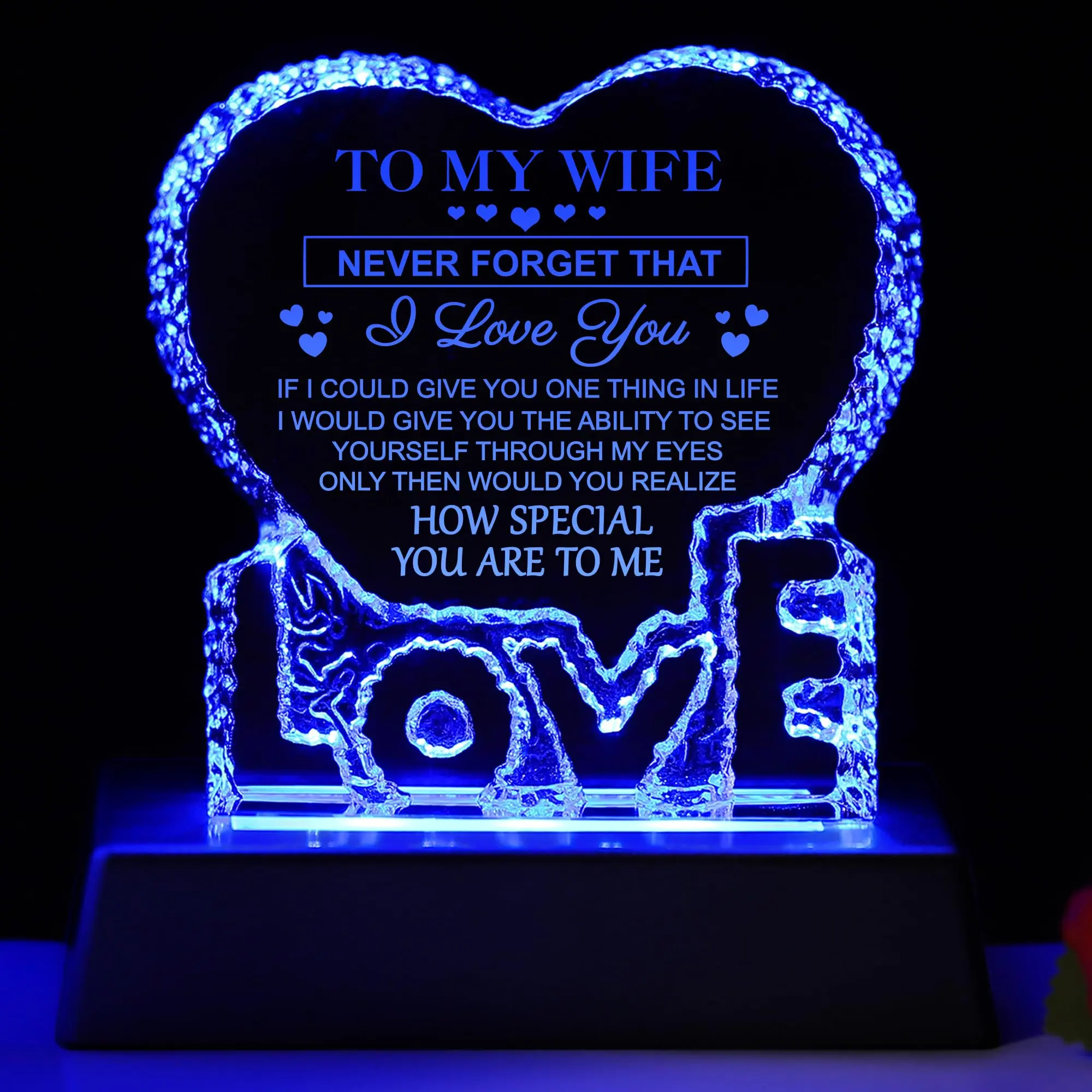 Valentines Birthday Day Gifts for Wife,Heart-Shaped Crystal Multicolor Nightlight Husband to Wife Gifts for Wedding Anniversary Birthday Gifts