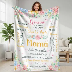 Mama Floral Flannel Blanket  Spanish Appreciation Quote Print Design  Soft Warm Cozy Lightweight Decorative Throw  Perfect for Mother’s Day Gift  Bedroom Sofa Home Décor  Living Room Relaxation  Anniversary Celebration  Holiday Sentimental Present