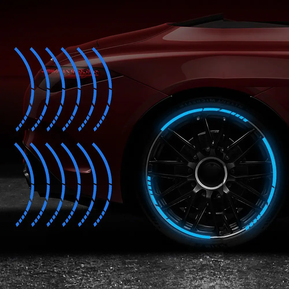 12pcs Reflective Car Wheel Stickers for Night Safety, Waterproof Vinyl High-Reflective Tire Rim Decals, Self-Adhesive and Easy to Use, Automotive Car Accessories