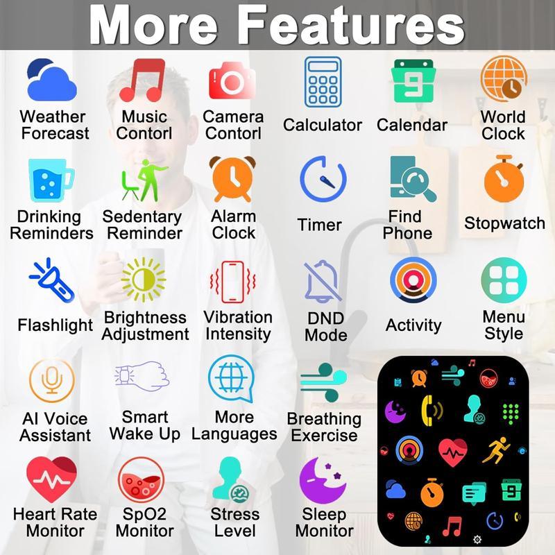 [Spring Deals] Coucur 1.69'' Touchscreen Smartwatch with Fitness Tracker & Sleep Monitor for Men Women Android iOS Compatible Silicone Band Bluetooth Calls Wearable