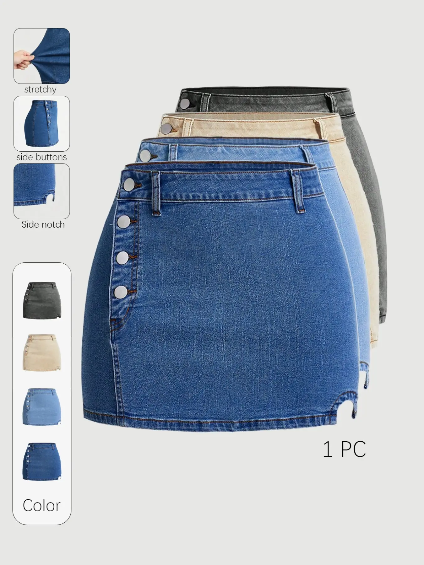 Women's Wash Denim Skirt, Slim-Fitting High-Waist Short Skirt, Basic Casual A-line Skirt, Button Closure Design, Plain Pattern, Summer Fashion