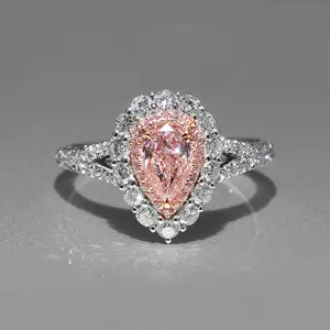 Water droplet pink gemstone ring silver plated 18K group set women's wedding proposal cute style women's jewelry, J202 Pink Ice Diamond Ring Marquise Cut Ring