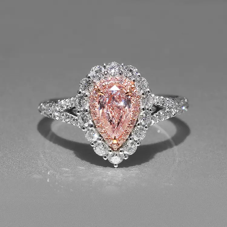 Water droplet pink gemstone ring silver plated 18K group set women's wedding proposal cute style women's jewelry, J202 Pink Ice Diamond Ring Marquise Cut Ring