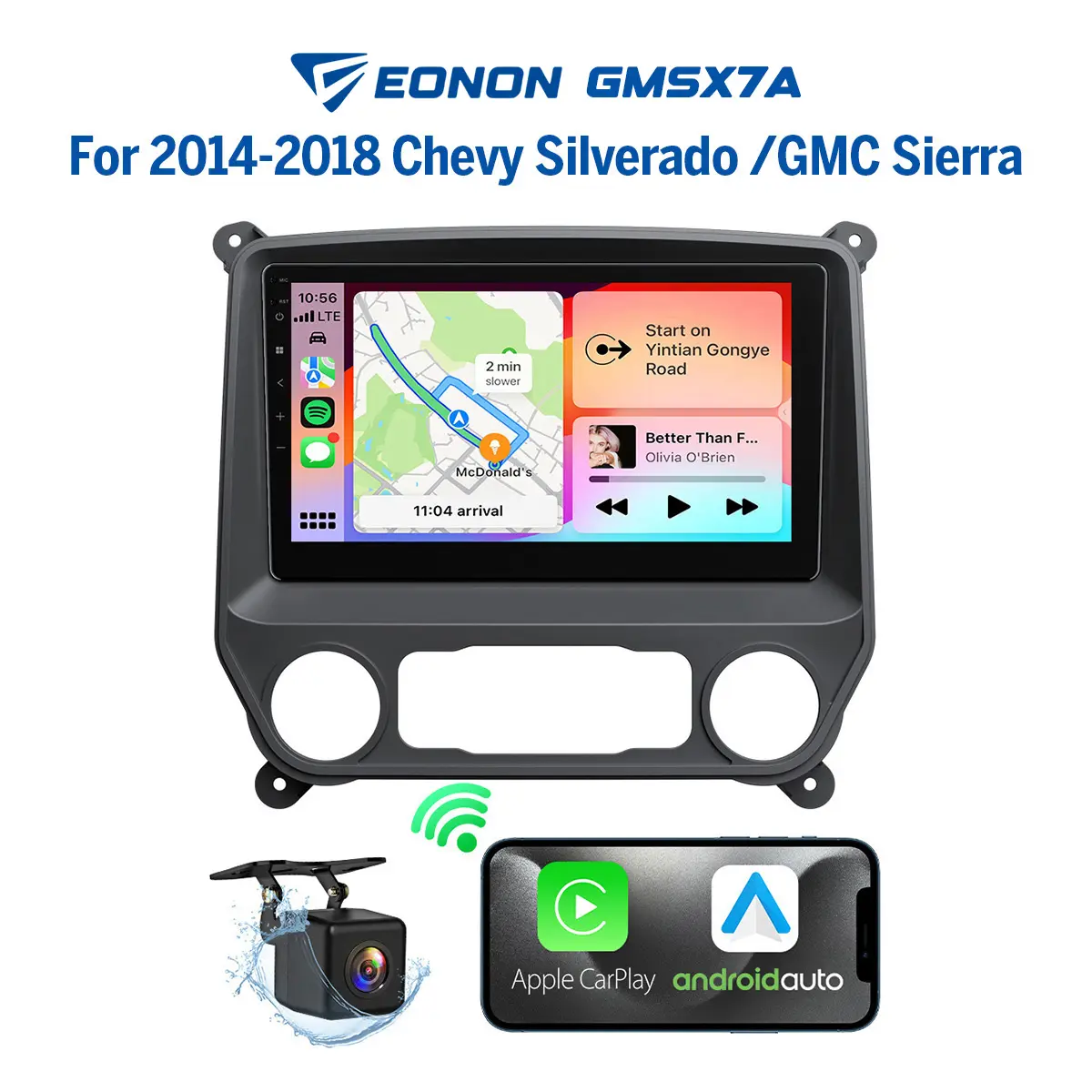 EONON Car Stereo for Chevy Silverado GMC Sierra 2014-2018, Wireless CarPlay & Android Auto Car Radio Touch Screen, 10.1" Android 13/14 Car head unit, SWC, Sub, BT, Backup Camera - GMSX7A / GMSX6S2
