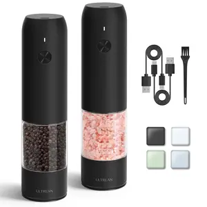Ultrean Electric Salt & Pepper Grinder Sets - Rechargeable, Automatic with Adjustable Coarseness (6 Settings) , One-Hand Operated, For Kitchen, Gift