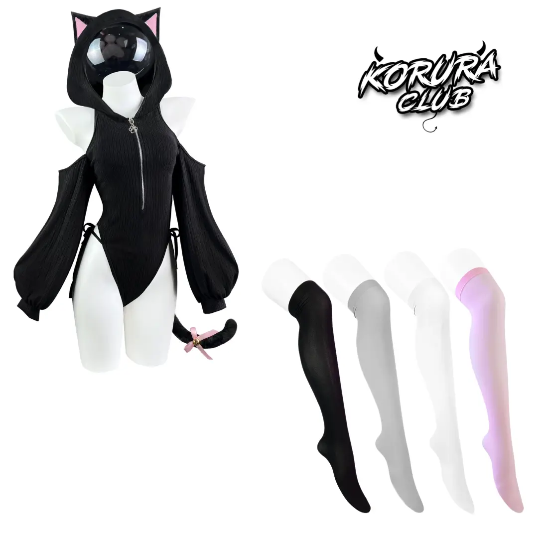 KORURACLUB SR05 Women's Plus Size Cute Cat Costume, Polyester Bodysuit Bundle with Ears, Tail & 4 Pairs of Stockings for Halloween, Cartoon, Costume Ideas, Bodysuit For Women, Halloween Ideas, Cosplay Gear, Clothes, Accessories, Costumes Ideas