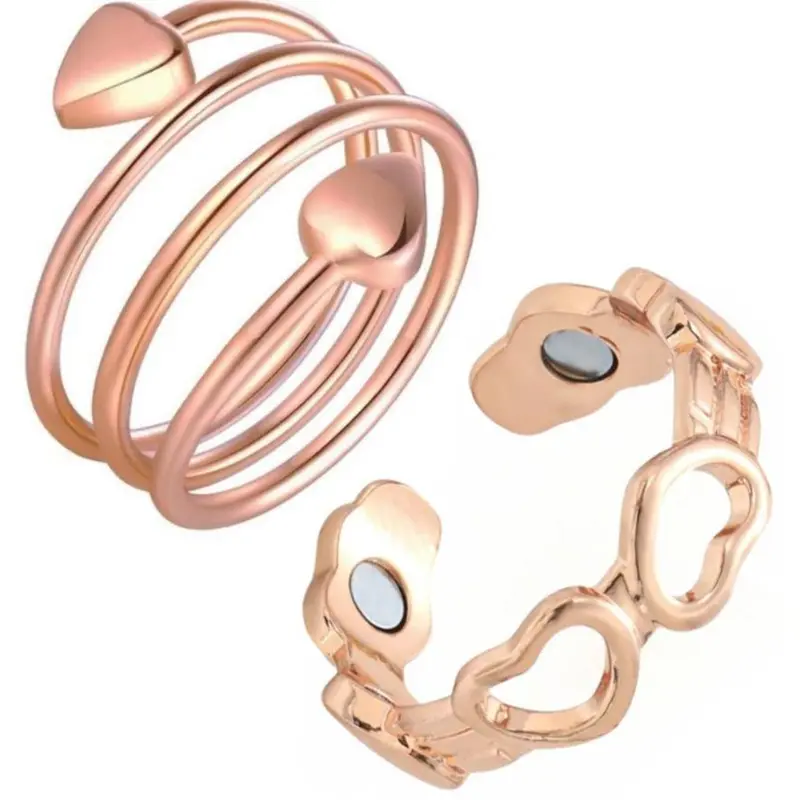 Virelyn B Women's 2-Piece 99.99% Pure Copper Magnetic Combo Set Rings - Fashion Stackable Copper Alloy Rings, Handmade Romantic Jewelry Gift Costume Accessory, Fashion Stackable Rings