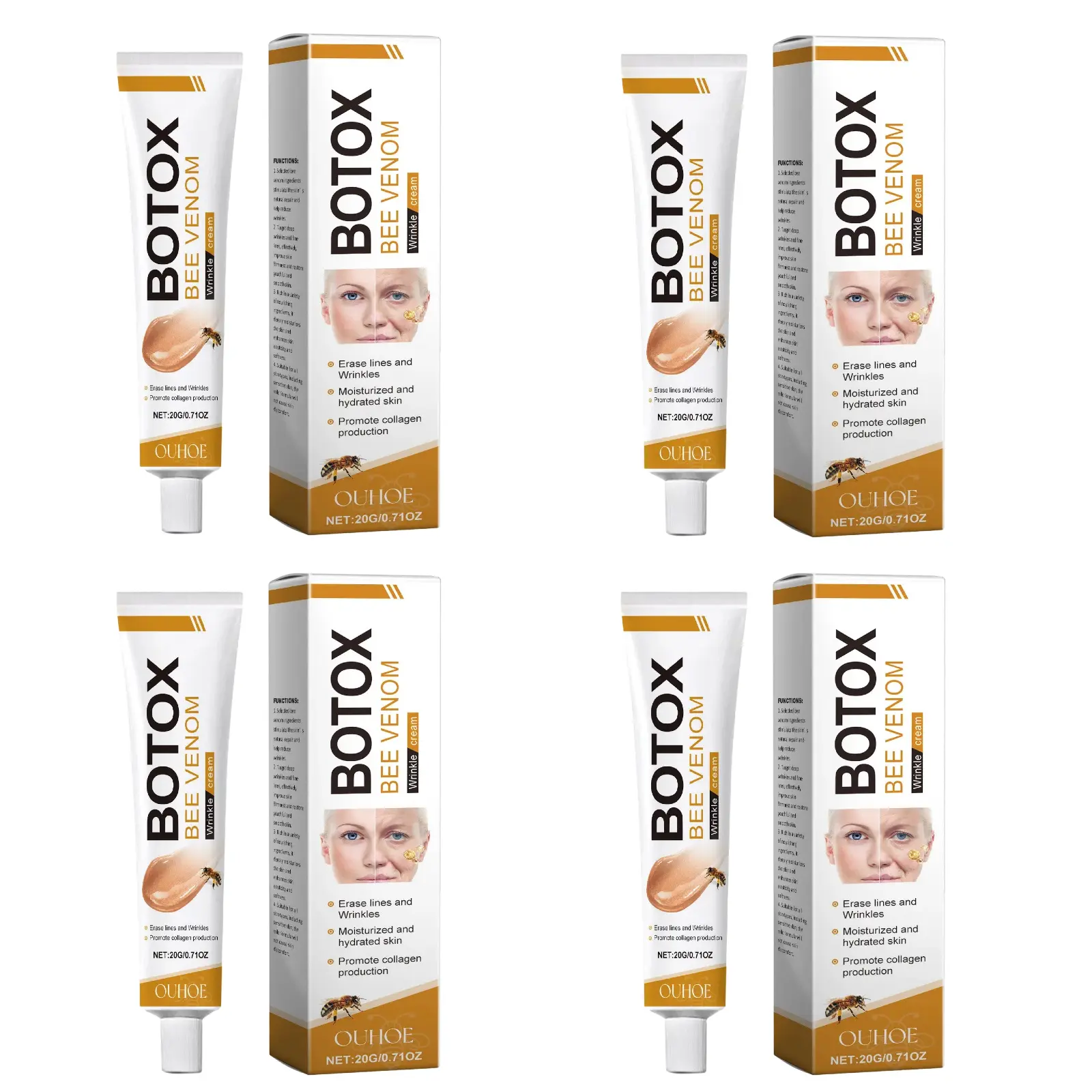 Botoxbee Bee Venom Facial Cosmetic Cream - 4/6 Counts Set, Wrinkle Removal, Hydrate, Lifting & Recovery, Smooth, Silky, Gentle, Lightweight Daily Moisturizer for All Skin Types, Face Care Products