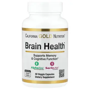 California Gold Nutrition Brain Health with Alpha-Glycerophosphorylcholine, Calcium, Phosphorus and Phosphatidylserine, 60 Veggie Capsules
