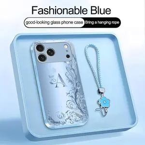 Suitable for [iPhone 17 Pro Max] high-end women's phone case🤩，a beautiful four-leaf clover lanyard is included🍀，with 26 letters of the alphabet to choose from and exquisite flower patterns，simple and elegant  YM99