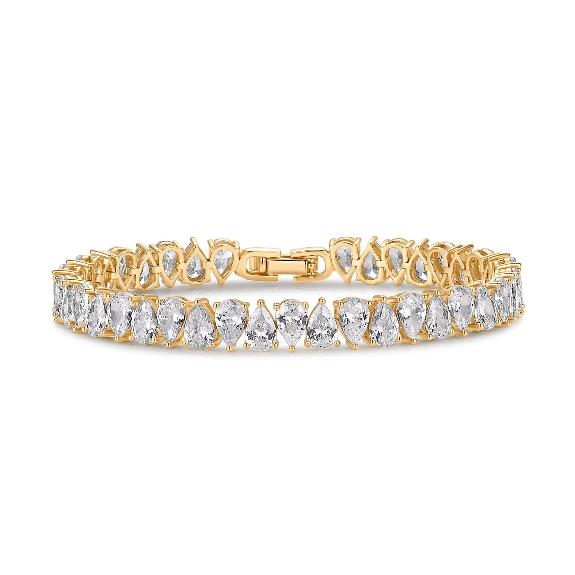 PAVOI 14K Gold Plated Tennis Bracelets for Women - Bridal Gold Tennis Bracelet with Pear Cubic Zirconia - Hypoallergenic Bridal Wedding Gift