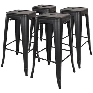 30-Inch Metal Bar Stools (Set of 4) – High Backless Stackable Kitchen Stools for Indoor & Outdoor Use, Sturdy Metal Construction for Durability, Space-Saving Stackable Design for Easy Storage, Sleek Backless Style for Versatile Decor