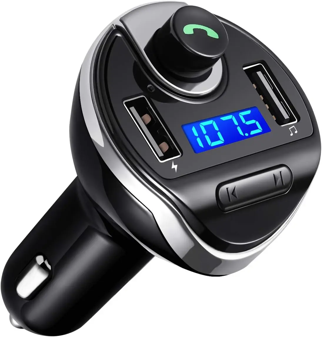 Criacr 12V Bluetooth Car Adapter - LED Car Phone Charger FM Transmitter, Hands-Free Call Dual-Port Charger, Wireless MP3 HI-FI Stereo Music Player for Smartphones, Led Car Phone Charger Fm Transmitters