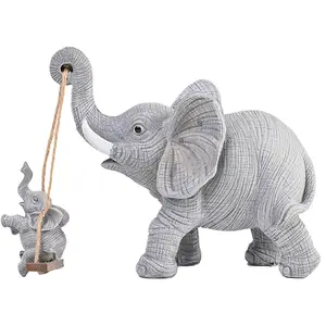 2-piece Cute Elephant Swinging Resin Ornament Set, Mini Handmade Decorations, Home Desktop Display Stand, Decorative Gift Set
