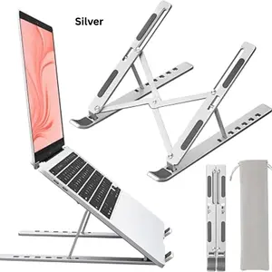 Adjustable Metal Laptop Stand with Airflow, Foldable Desk Stand (7 Angles Max, 15°-45°), Strong & Stable, Keeps Device Steady, Portable for Home & Office, Supports 10 to 15.6 Inch Laptops