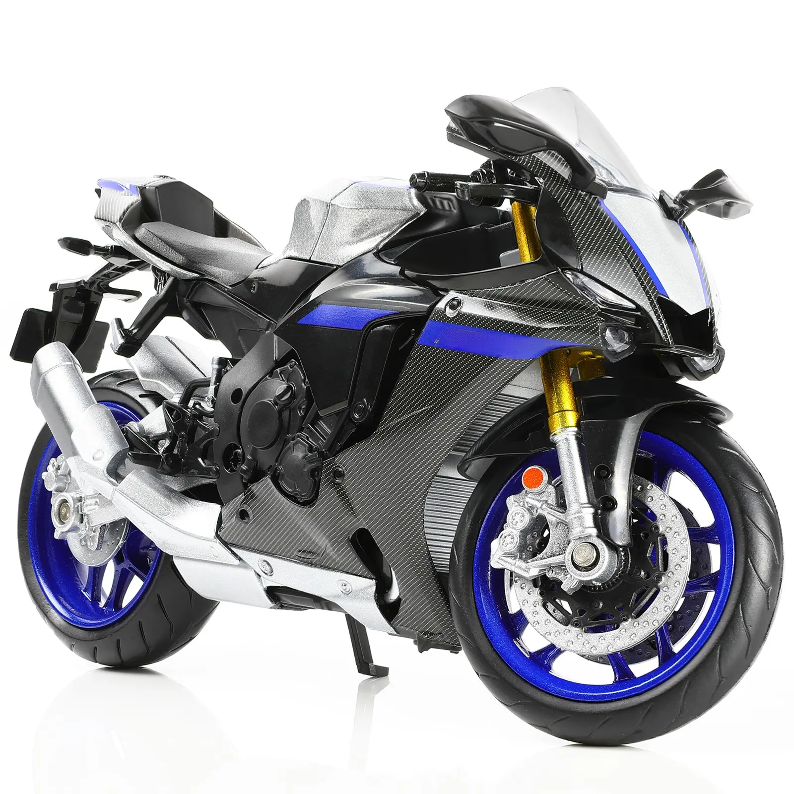 1/12 Scale Yamaha YZF-R1M 1000R Diecast Metal Model Toy, Alloy Diecast Body Feels Premium, Shelf-Friendly 1:12 Shelf Fit Miniature Motor Vehicles, No-Assembly Finished Mini Moto Gift for Adults (Silver)
