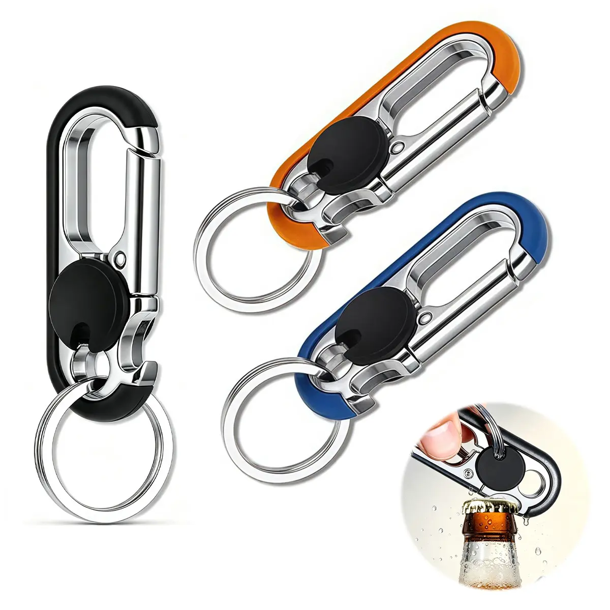 Men's Stainless Steel Car Key Chain - 1 or 3pcs Personalized Creative Black Key Ring with Bottle Opener, Keychain for Boyfriend, Practical Festive & Party Gift