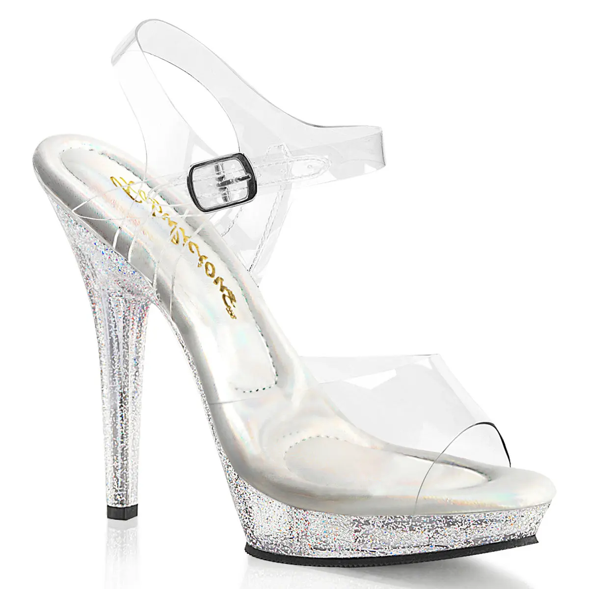 Women's Glitter Platform High Heel Sandals - Elegant Sandals, Ankle Wrap Party Footwear, Statement Shoes, Lip-108MG Design Formal Footwear, Ankle Wrap Sandal