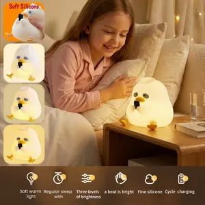 Cute Duck Night Light, LED Squishy Animal Night Lamp Soft Silicone Novelty Nightlight, Kids Companion Funny Duck Lamp, Rechargeable 3 Level Dimmable Light Up Touch Lamp Rechargeable Bedroom Bedside Decoration for Boys Girls Children's Day Birthday Gift