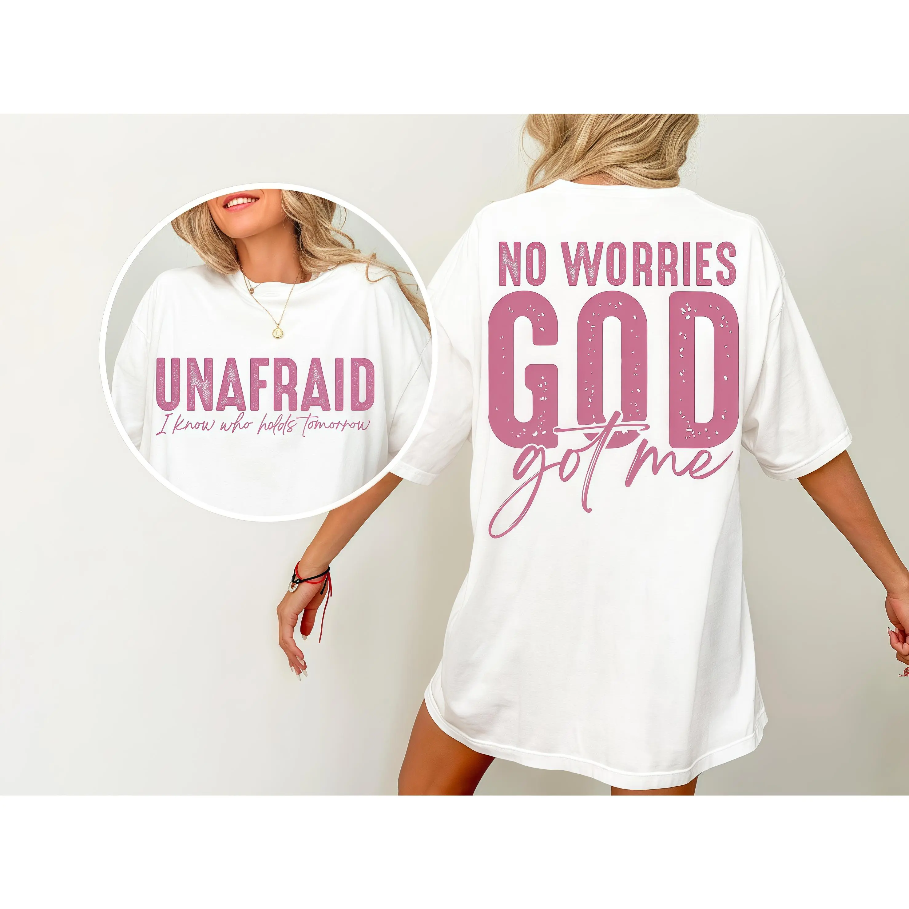 Graphic T-Shirt, Uplifting Spiritual Outfit with "Unafraid" and "No Worries" Statements for Everyday Casual Confident Faith-Filled Look, Outfits, Print