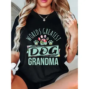 Women's 100% Cotton Round Neck Graphic T-Shirt, Casual Everyday Lady Top for Dog Grandma Pet Lovers