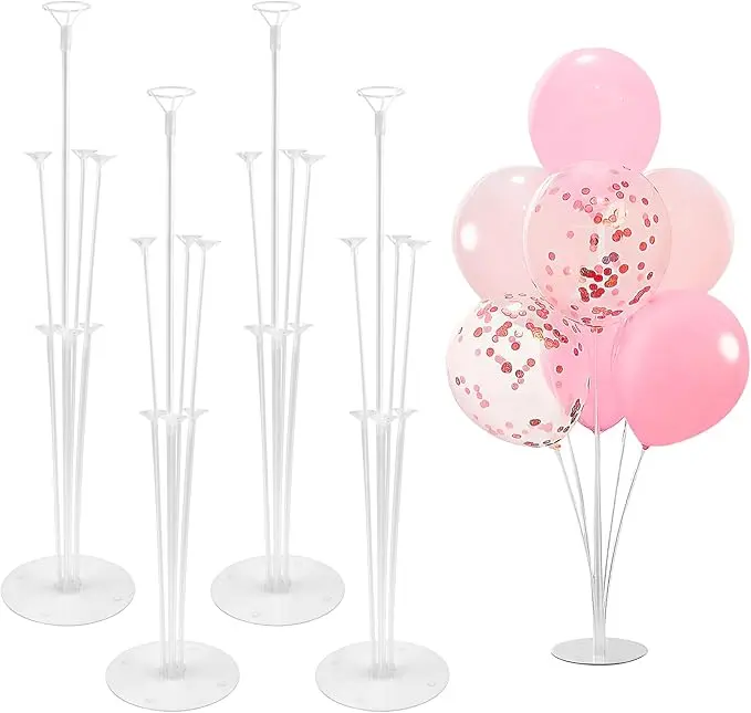 4 Balloon Stand Kits with Table Bases & Sticks, Festive Decor for Birthday, Graduation, Baby Shower Parties (birthday decor included), Balloon Holders, Four Sets