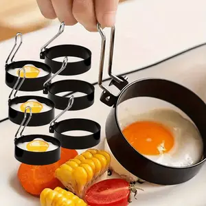 6pcs Stainless Steel Non-Stick Egg Ring Set for Pancakes, Burgers, and Sandwiches Silicone Handle Egg Rings, Egg Rings for Griddle Breakfast Cooking, Fried Egg