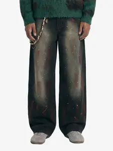 Vintage Inkjet Dirty Dye Washed Scimitar Distressed Jeans