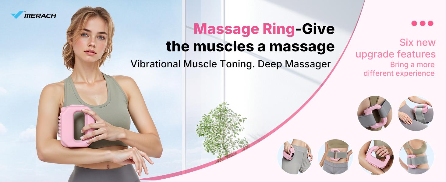 Merach Portable Vibrations Cordless Vibration for Whole Body Fascial Ring - 6 Speed Levels Neck & Shoulder Muscle Relief Deep Tissue Percussive Massager for Relaxation Pink & Gray Design