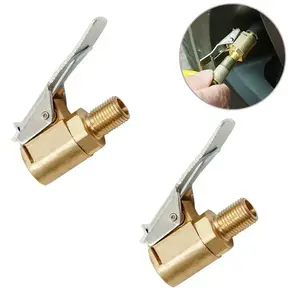 Tire Air Chuck with Clip Adapter, Brass Locking Tire Inflator Hose Adapter, Car Tire Inflator Nozzle Connector for Vehicle, Automotive Tire Inflator
