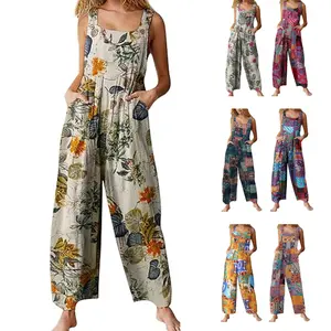 Molitree Overalls for Women Patchwork Dual Pocket Jumpsuit Loose Floral Print Wide Leg Bib Overall Springfresh