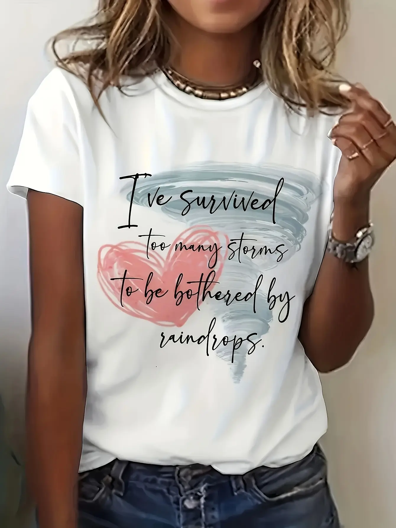 Women'S Casual Patterned Printed T-Shirt with Short Sleeves, Round Neck, Made of, Machine Washable, Featuring an Inspirational Quote And a Red Heart Design, Motivational Apparel