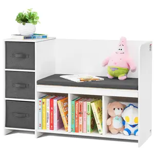 VEVOR Kids Reading Nook Bench,  , Toddler Bookshelf and Bookcase with Detachable Seat Cushion, 6-Cubby Storage Organizer Bench with 3 Drawers, Ideal for Playroom, Bedroom, Living Room or Entryway, White